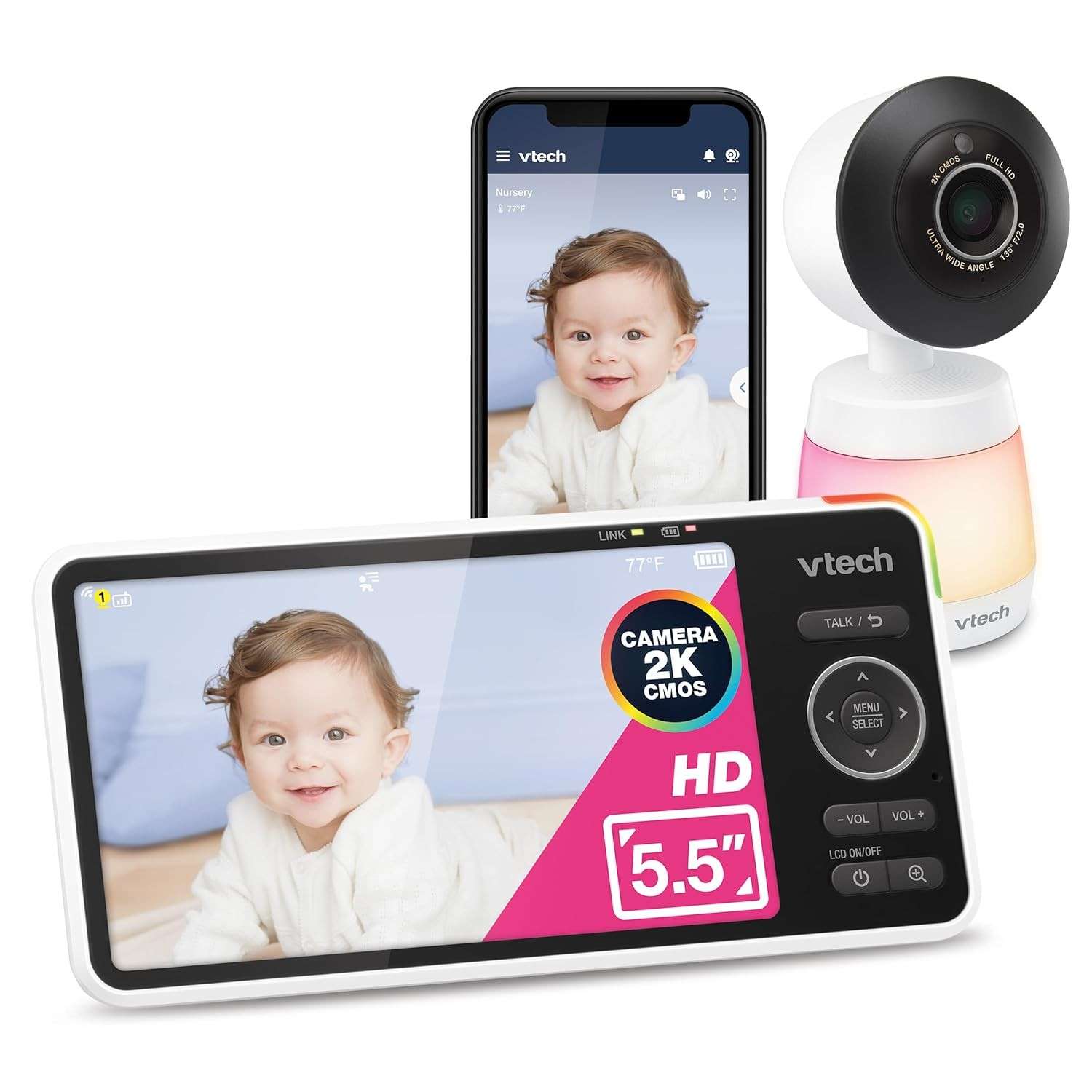 Monitor de Bebê Wi-Fi Inteligente VTech - Tela HD 5,5", Câmera 1080p, Controle Remoto e Segurança Total