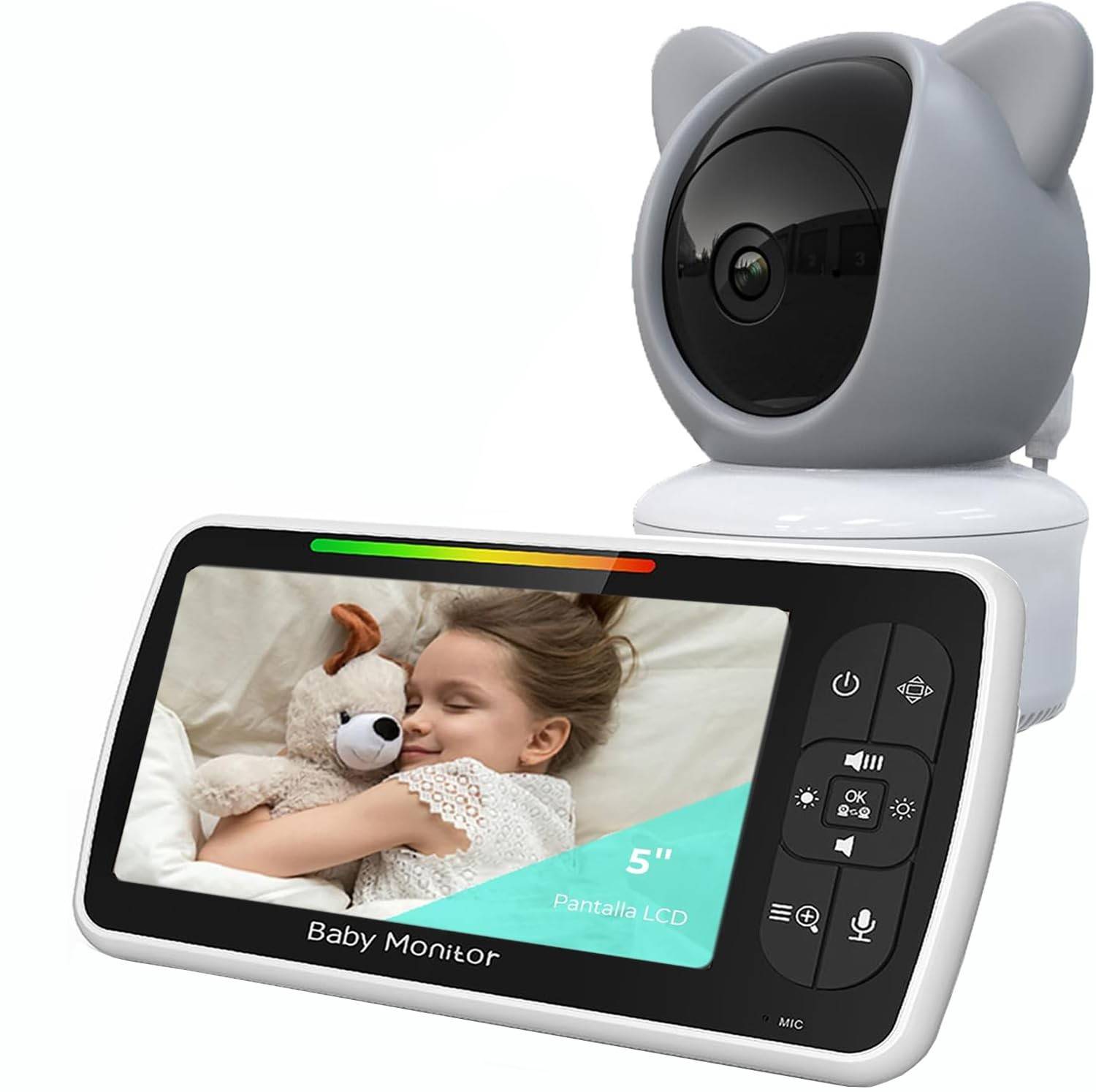 Babá Eletrônica 5" HD com Visão Noturna, Áudio Bidirecional e Controle de Ângulo - Segurança Total para Seu Bebê