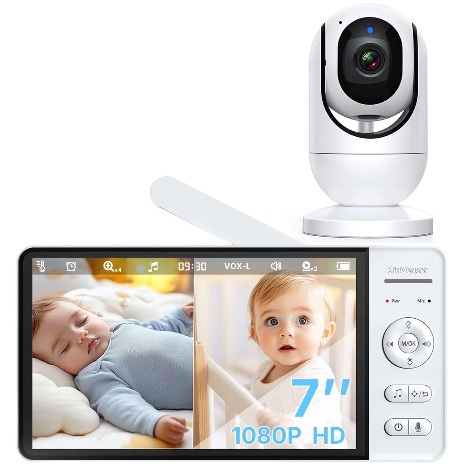 Babá Eletrônica OLANENEM 7" HD 1080p com Visão Noturna e Comunicação Bidirecional