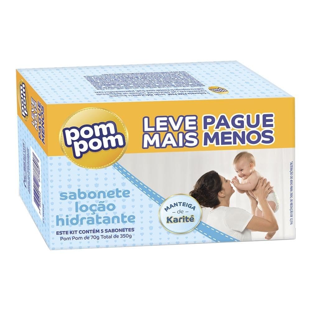 Kit Sabonete Pom Pom + Loção Hidratante | 5 Unidades de 70g | Hipoalergênico e Hidratante