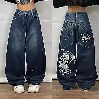 Calça Baggy Jeans Preta Streetwear Y2K Hip Hop