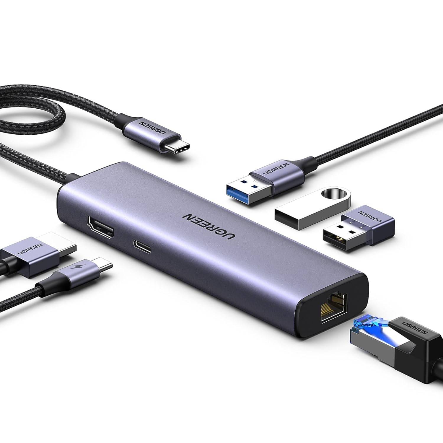 UGREEN Revodok Hub USB-C 6 em 1: 4K HDMI, Gigabit Ethernet e 100W PD para Mac, iPad e iPhone