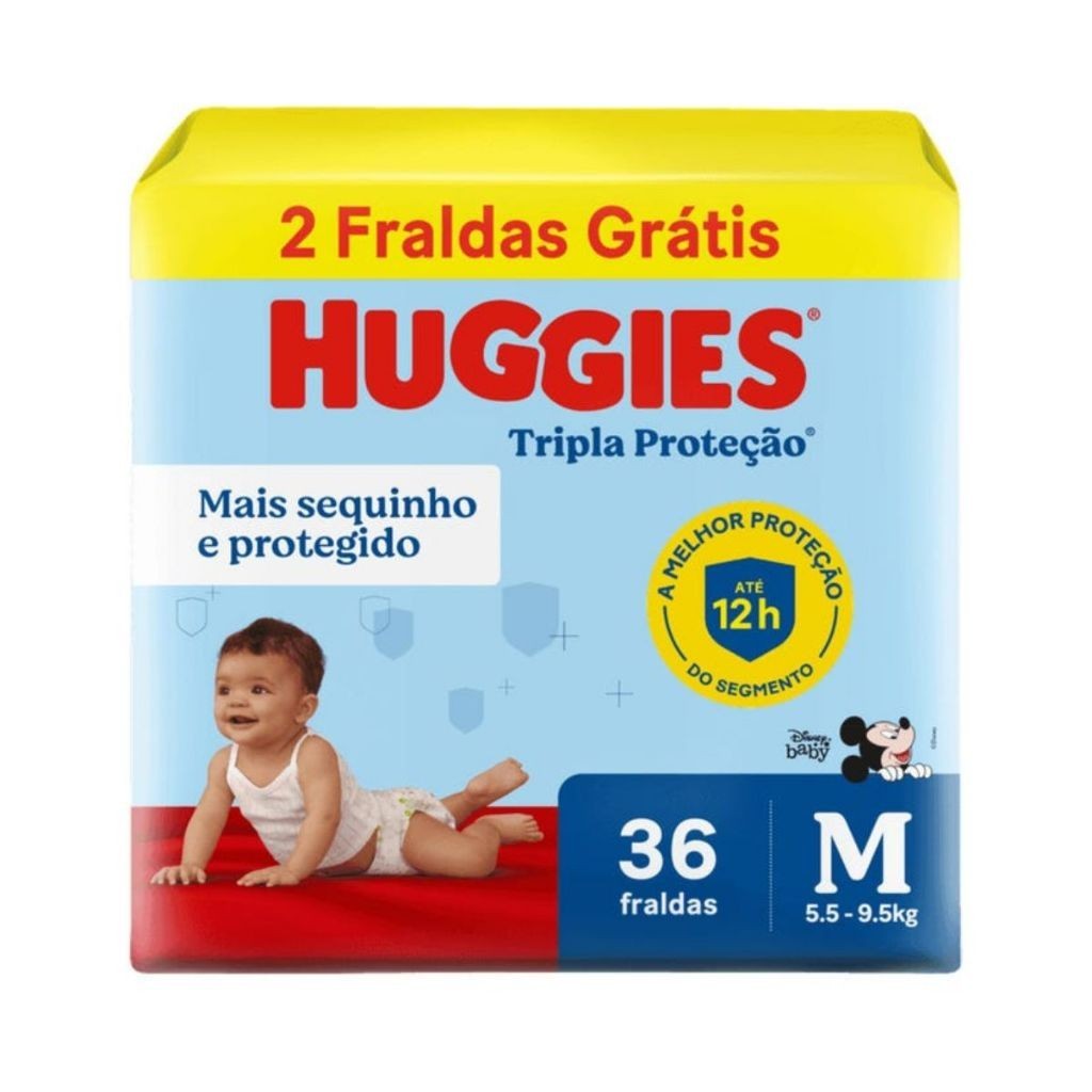 Huggies Tripla Proteção M: 36 Fraldas para Bebê Seco!