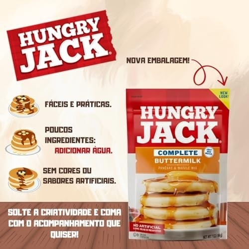KIT 3x Massa Completa Para Panquecas E Waffles Mix Hungry Jack Original Buttermilk 198g