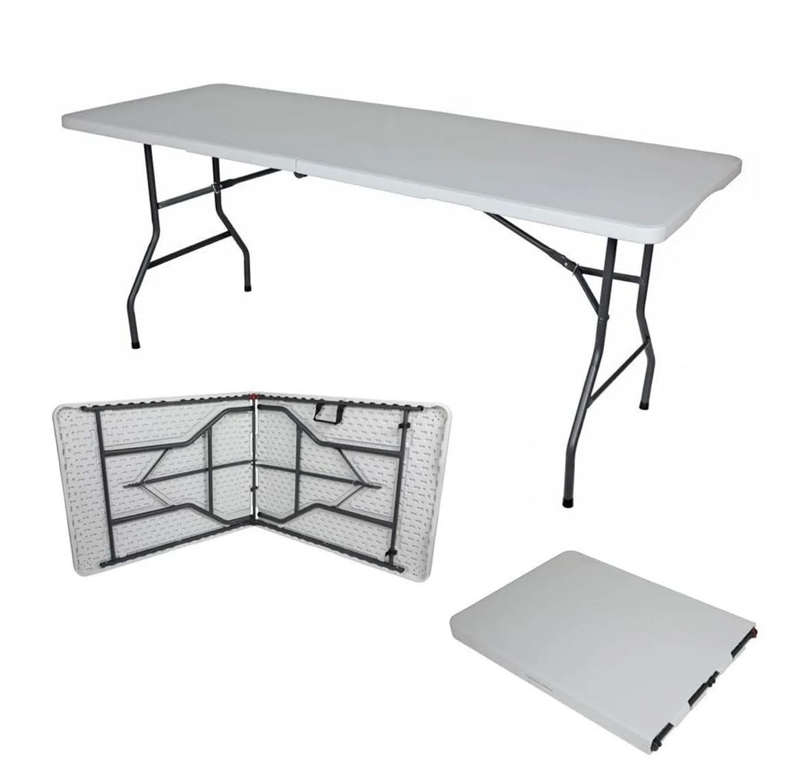 Mesa Dobrável Vira Maleta com Alça - 1.80m | Ideal para Camping, Praia e Eventos