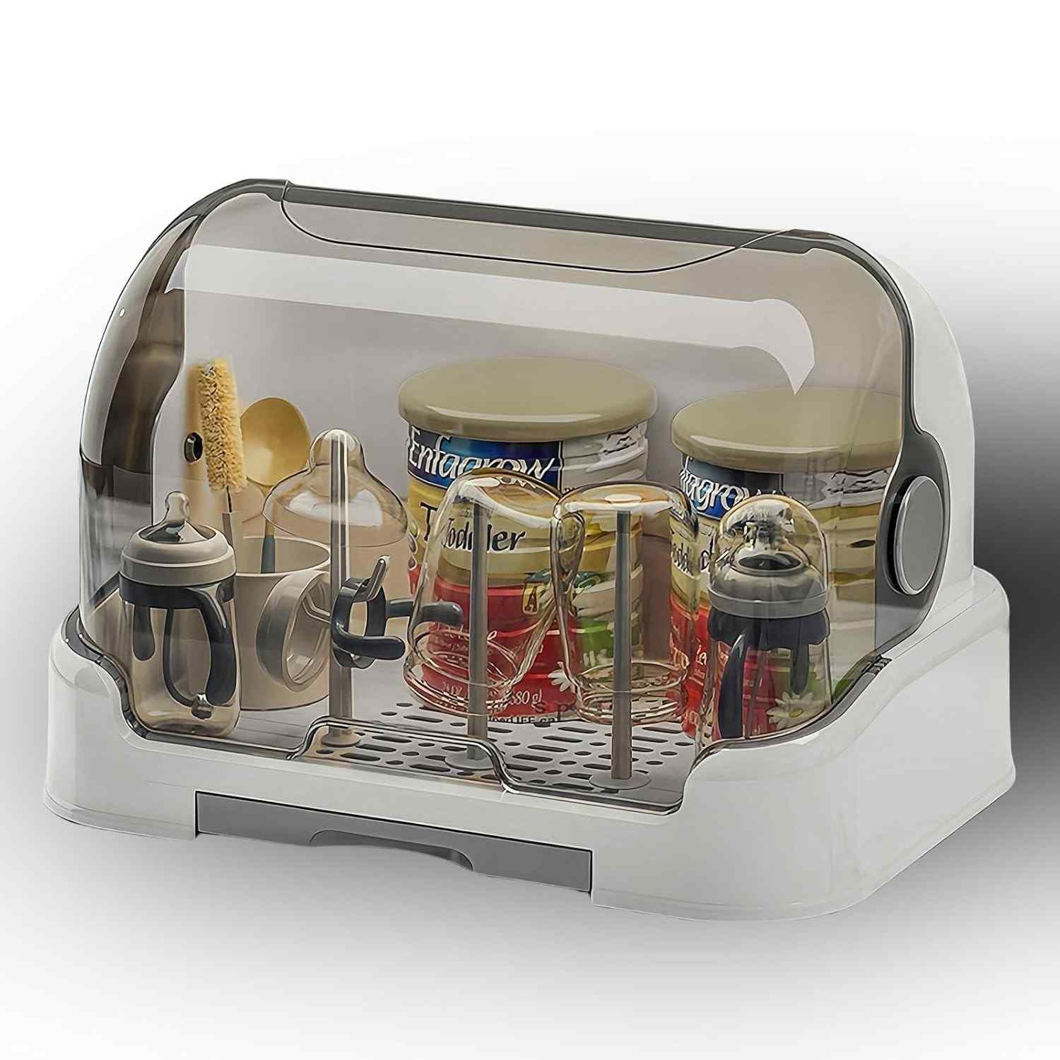 Organizador de Mamadeiras com Secagem Rápida - Rack Portátil com Tampa, Ideal para Cozinha e Armário
