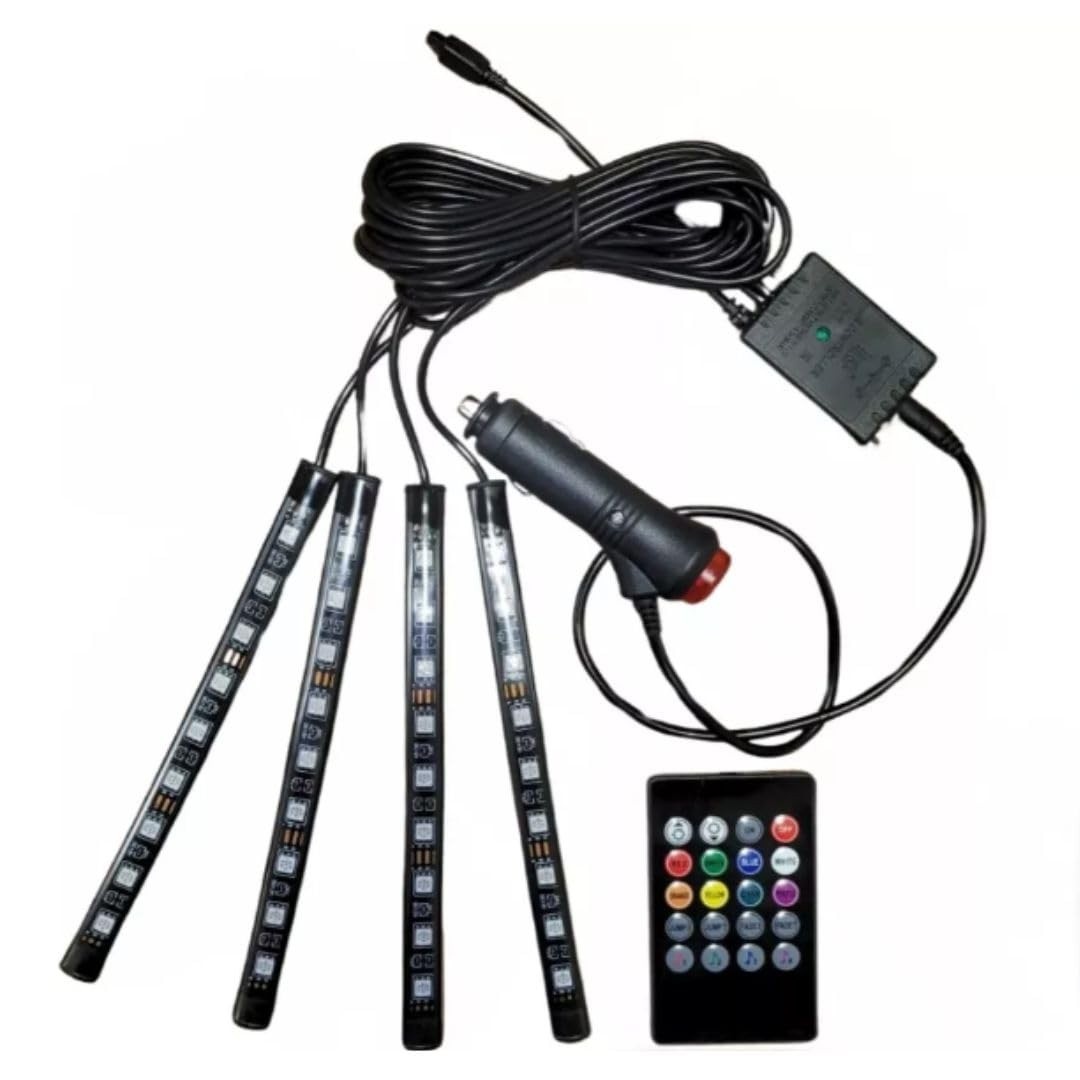 KIT ILUMINAÇÃO NEON RGB TUNING AUTOMOTIVO COM CONTROLE 12V - LED SENSOR RITMO