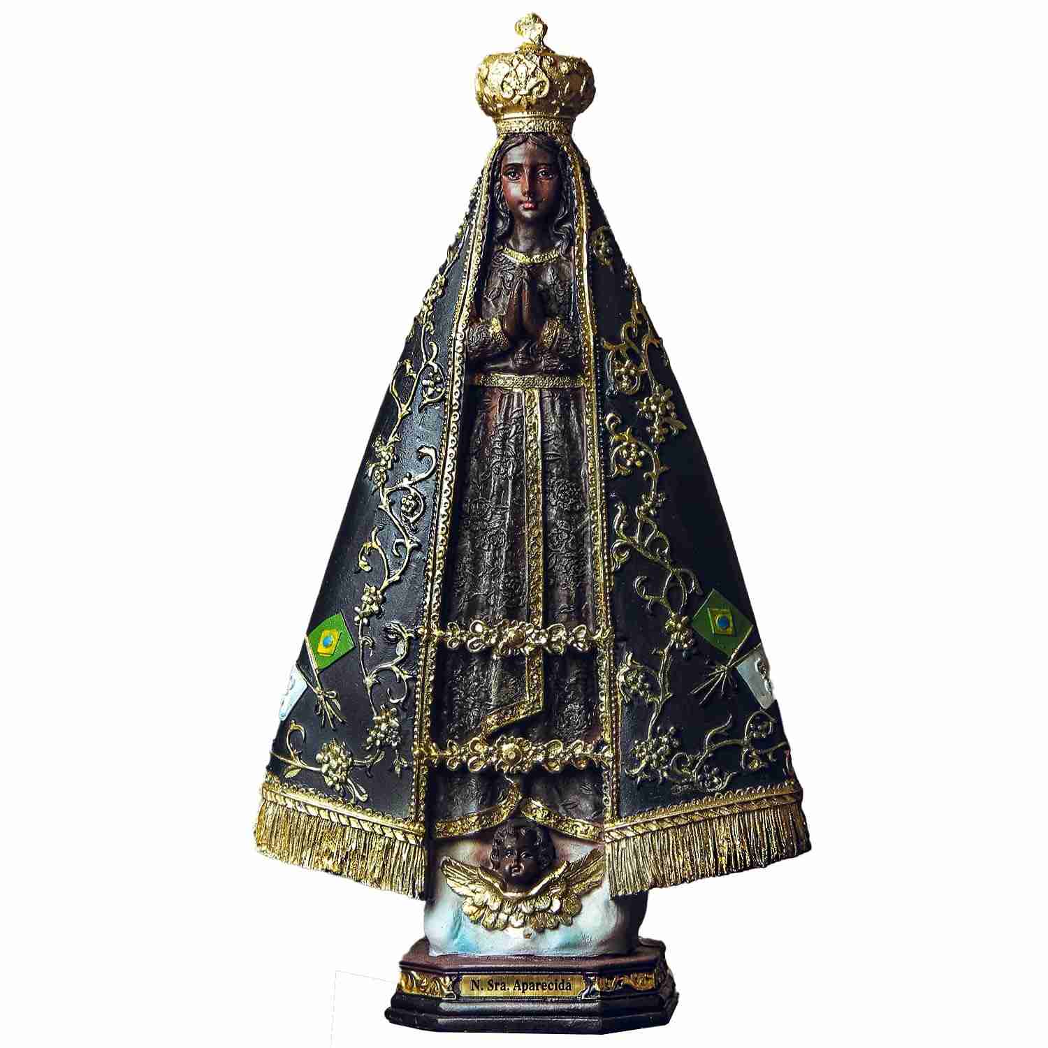 Imagem de Nossa Senhora Aparecida em Resina Importada 30cm - Decoração Sagrada com Detalhes Exclusivos