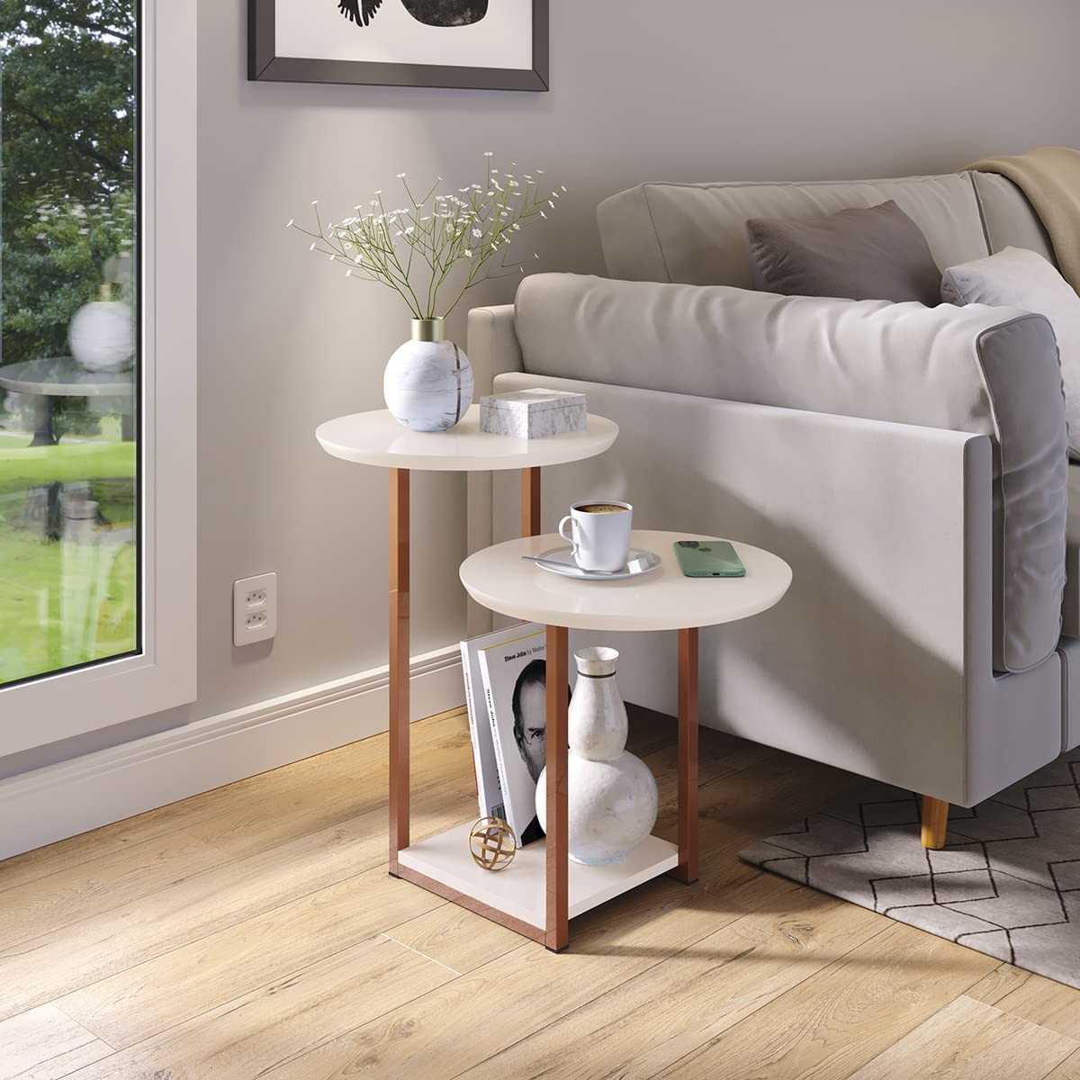 Mesa Lateral Industrial 2 em 1 com Pés de Ferro - Design Moderno para Sala