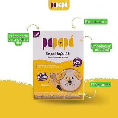 Papapá, Cereal infantil, Petit Cereal, Avêia Integral com Banana & Ameixa, Caixa, 170g, Amarelo