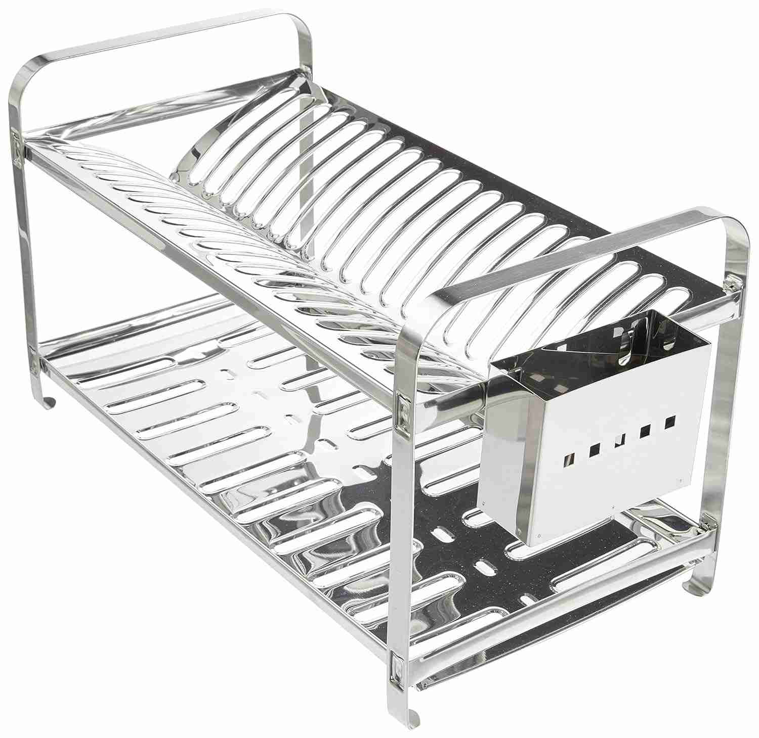 Escorredor de Pratos Mak Inox - 20 Pratos, Porta Talheres em Aço Inox Premium