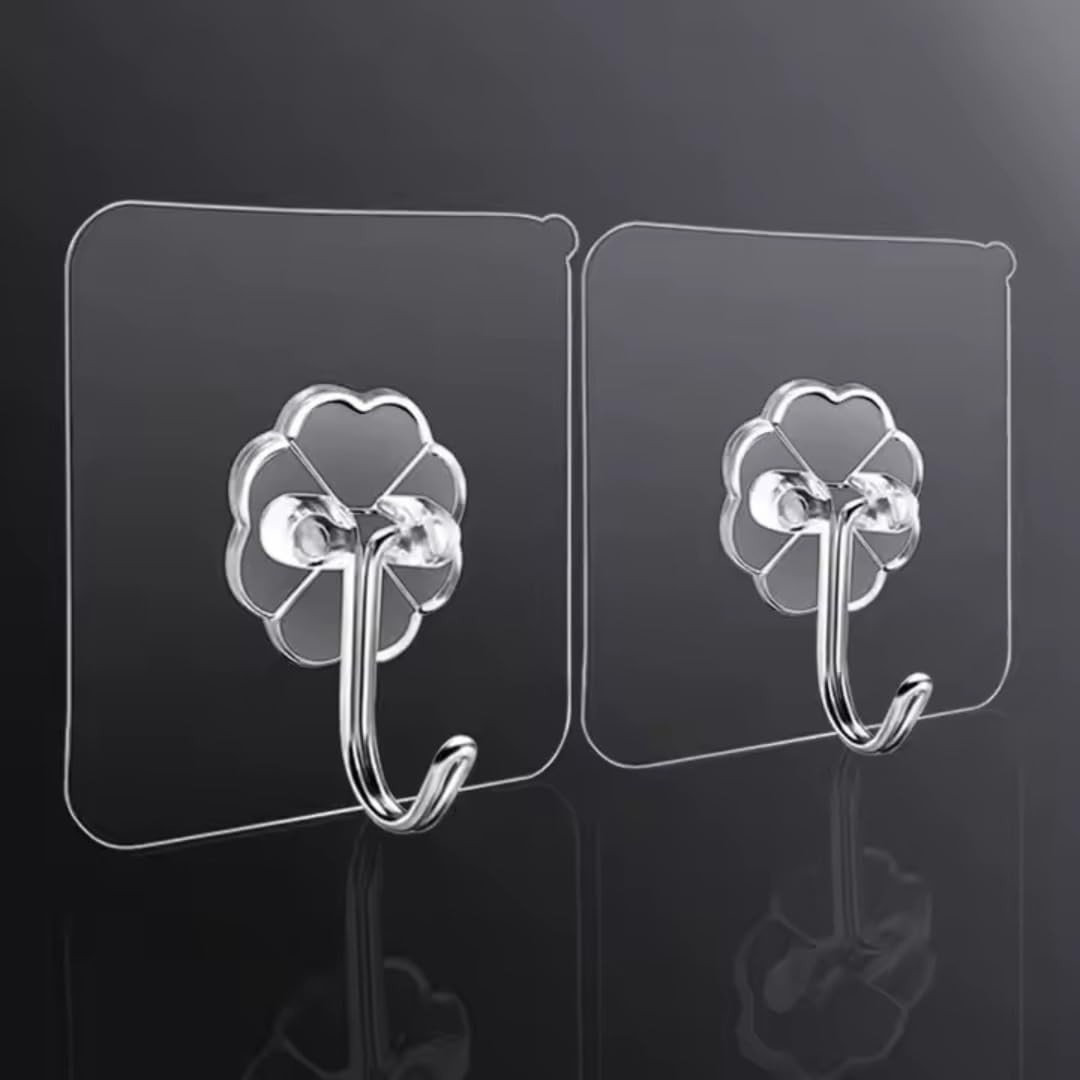 Kit 10 Ganchos Adesivos Inox Transparente | Super Resistente e Sem Furos para Parede