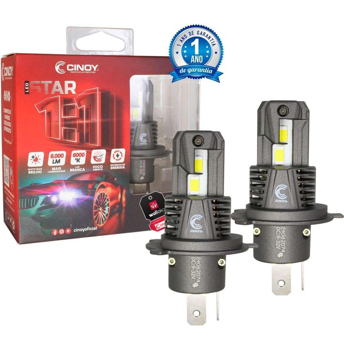 Lâmpada Super LED Mini Cinoy Star H4 6000K: Iluminação Potente e Instalação Fácil