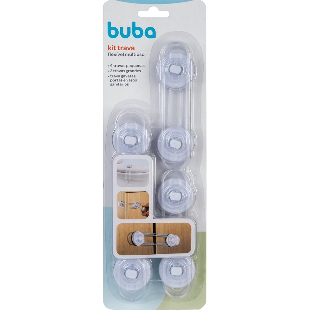 Buba Kit Trava Multiuso Flexível - Segurança Inteligente para Casa com 7 Travas Variadas