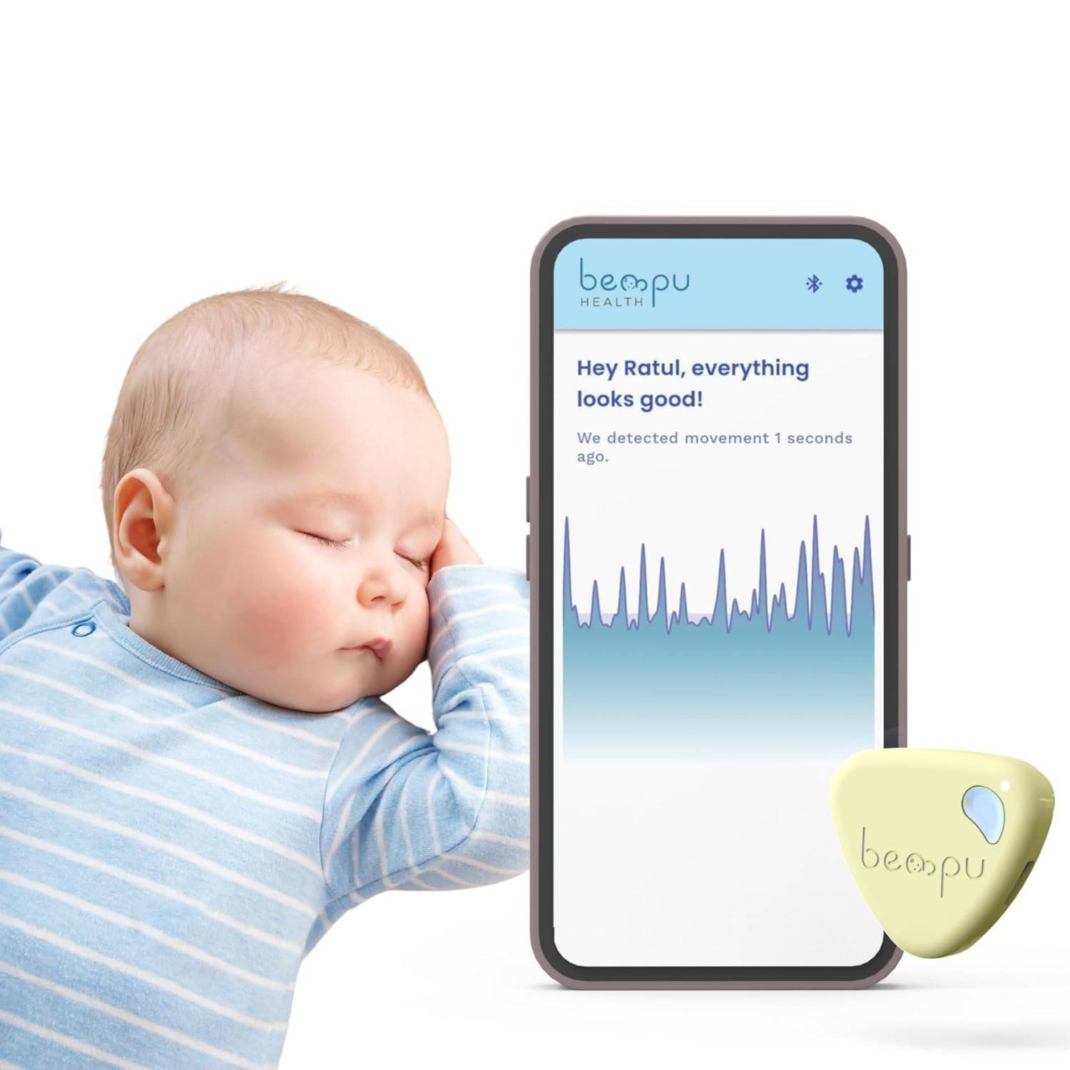 Monitor de Bebê Bempu com Respiração Inteligente - Segurança Avançada com Vibração Suave e Notificações por App