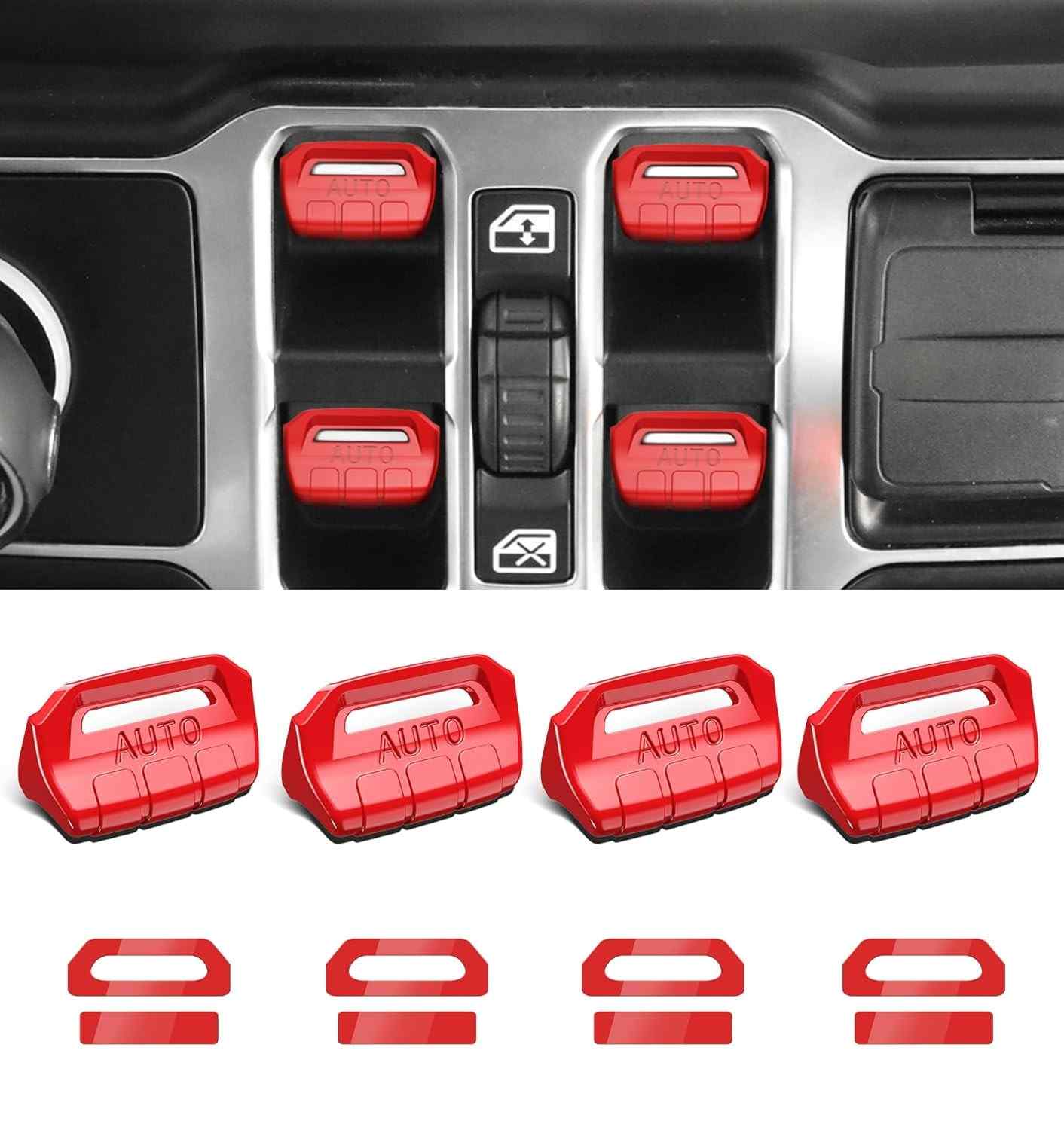 Capa Botão Interruptor Janela Jeep Wrangler JL JLU & Gladiator JT 2018-2025 - Vermelho Premium