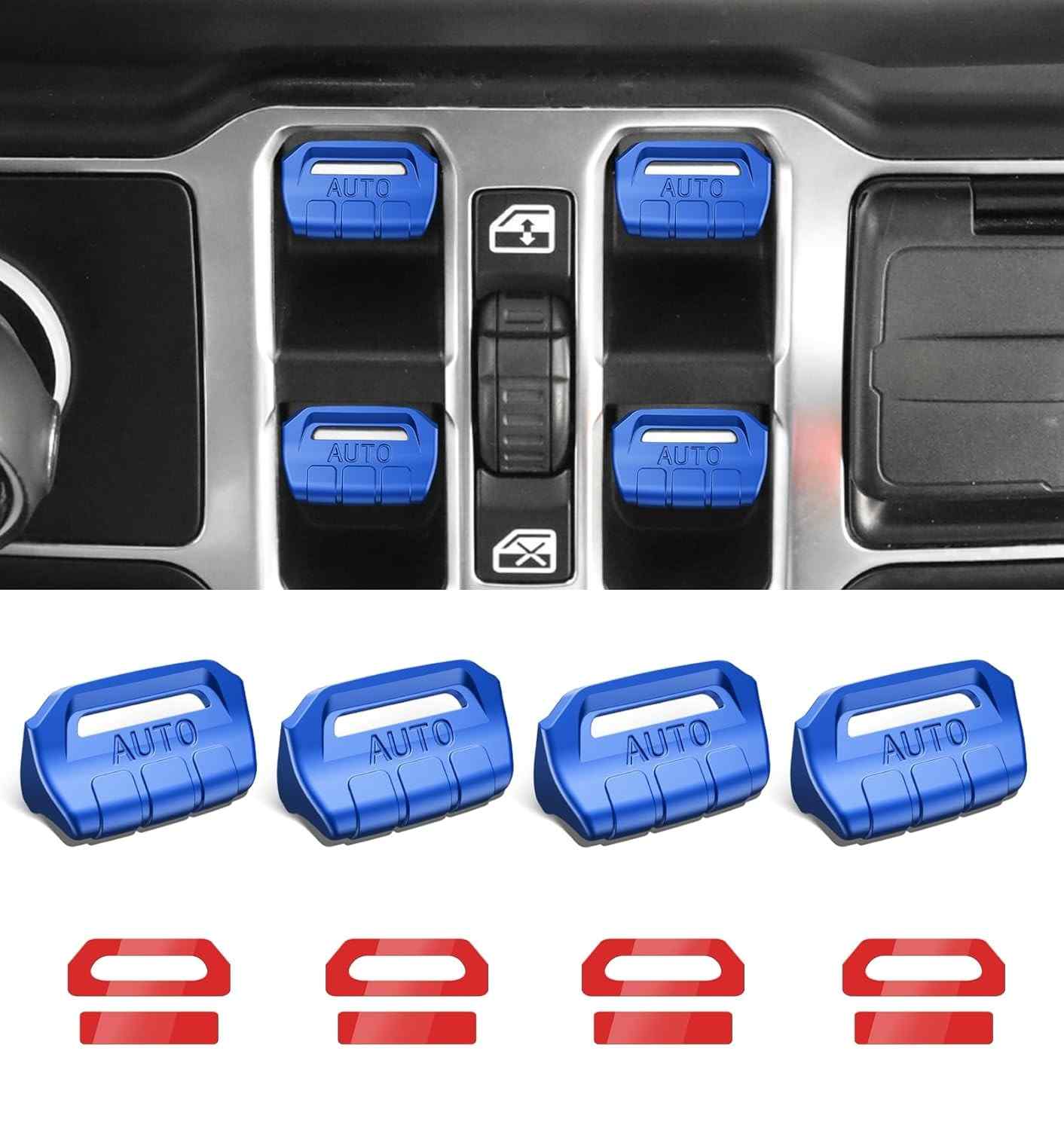Kit 4 Capas Botão Interruptor Vidro Jeep Wrangler JL/Gladiator JT Azul - Acessórios Premium