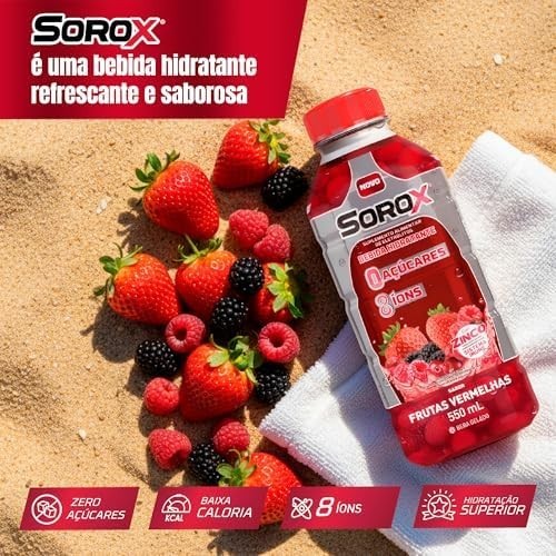 Sorox Frutas Vermelhas Bebida Hidratante Zero Açúcar com 8 Íons e Zinco para Imunidade, Baixa Caloria, Eletrolitos para Hidratação e Energia, Refrescante e Nutritiva 550ml