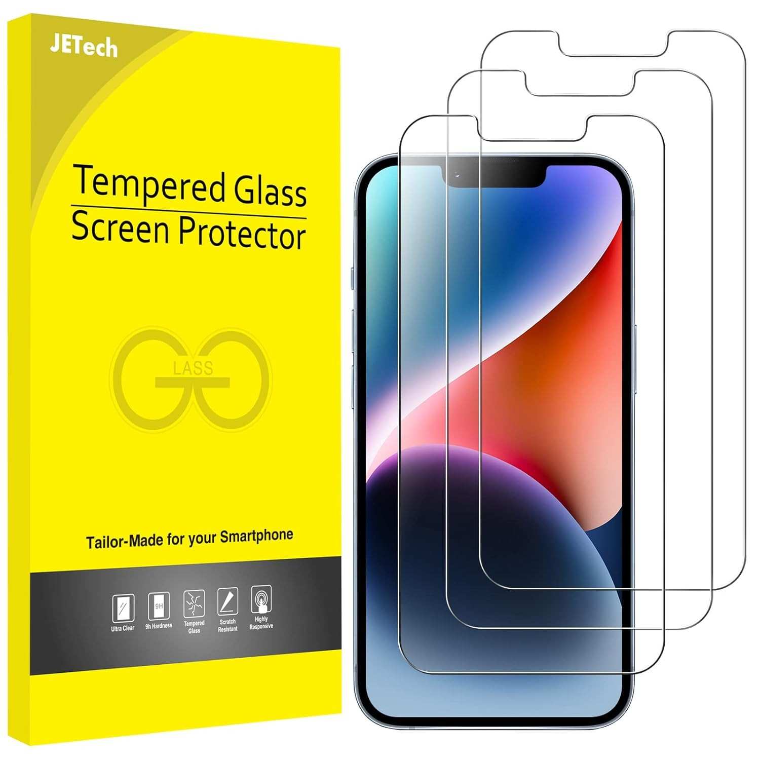 JETech Película de Vidro iPhone 14/16e 2025 (3 Unidades) - Proteção HD Transparente