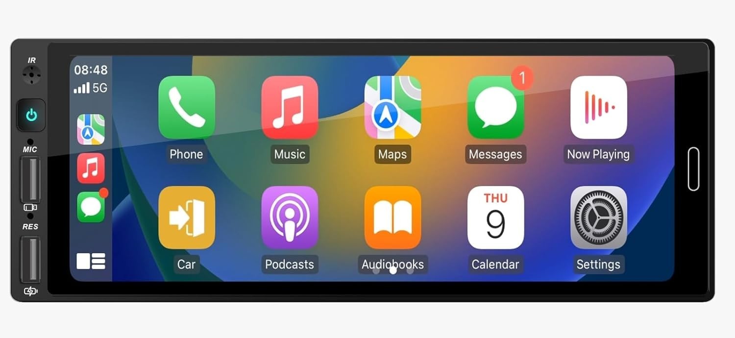 Central Multimídia MP5 1 DIN 6.9" IPS Touch, Bluetooth, Carplay & Android Auto Sem Fio