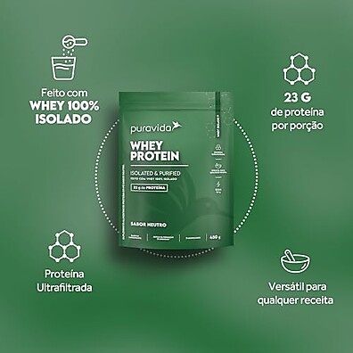 Whey Isolado Neutro Puravida: Pura Energia 450g