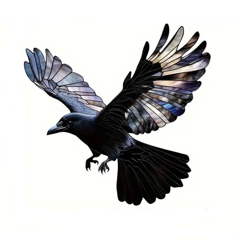 Ornamentos de Corvo Preto para Janela - Acrílico Semitransparente Elegante com Efeitos de Luz