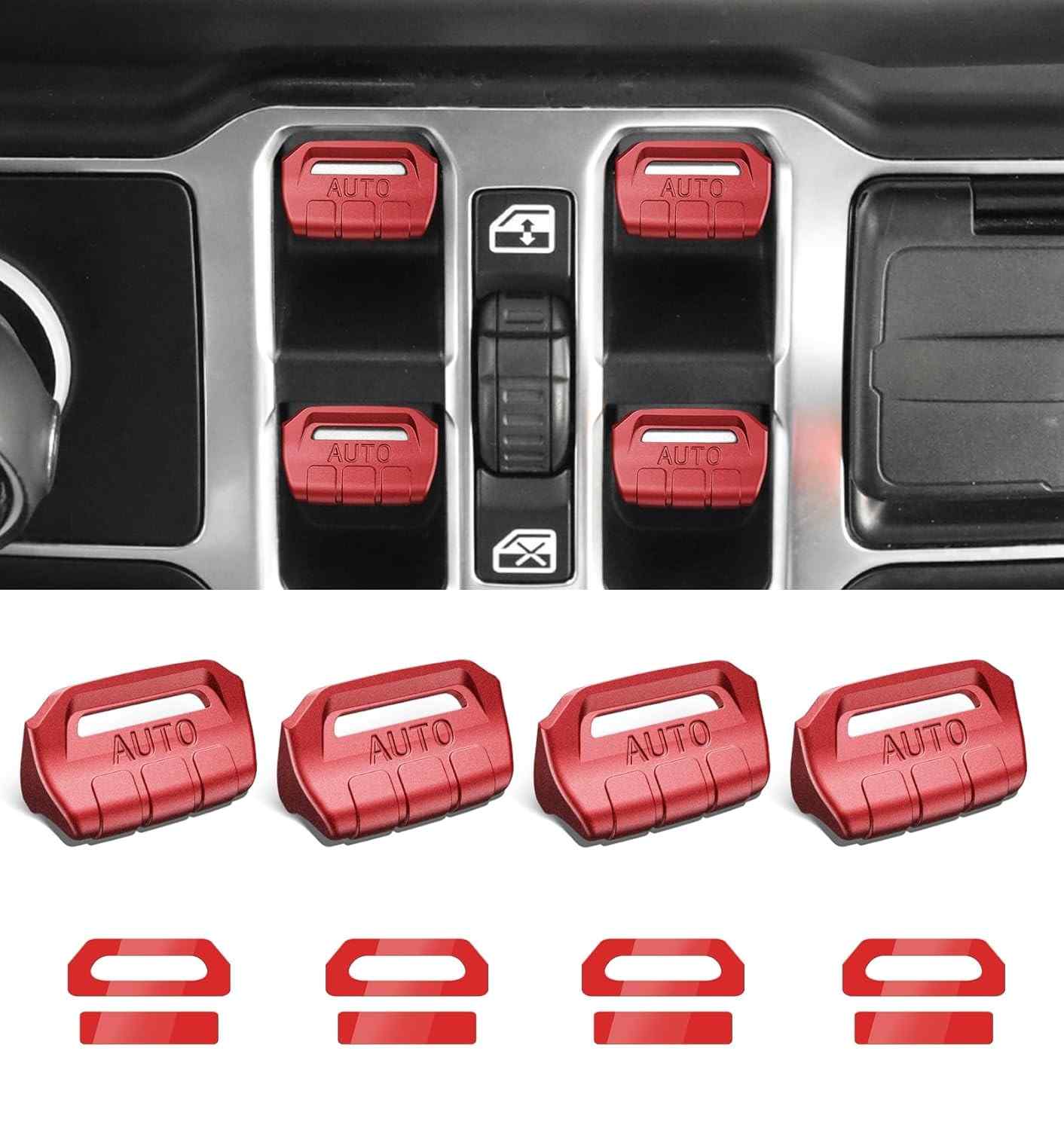 Upgrade Interior Jeep Wrangler JL/Gladiator JT: Capas Botão Vidro Vermelho Fosco (4 Peças)
