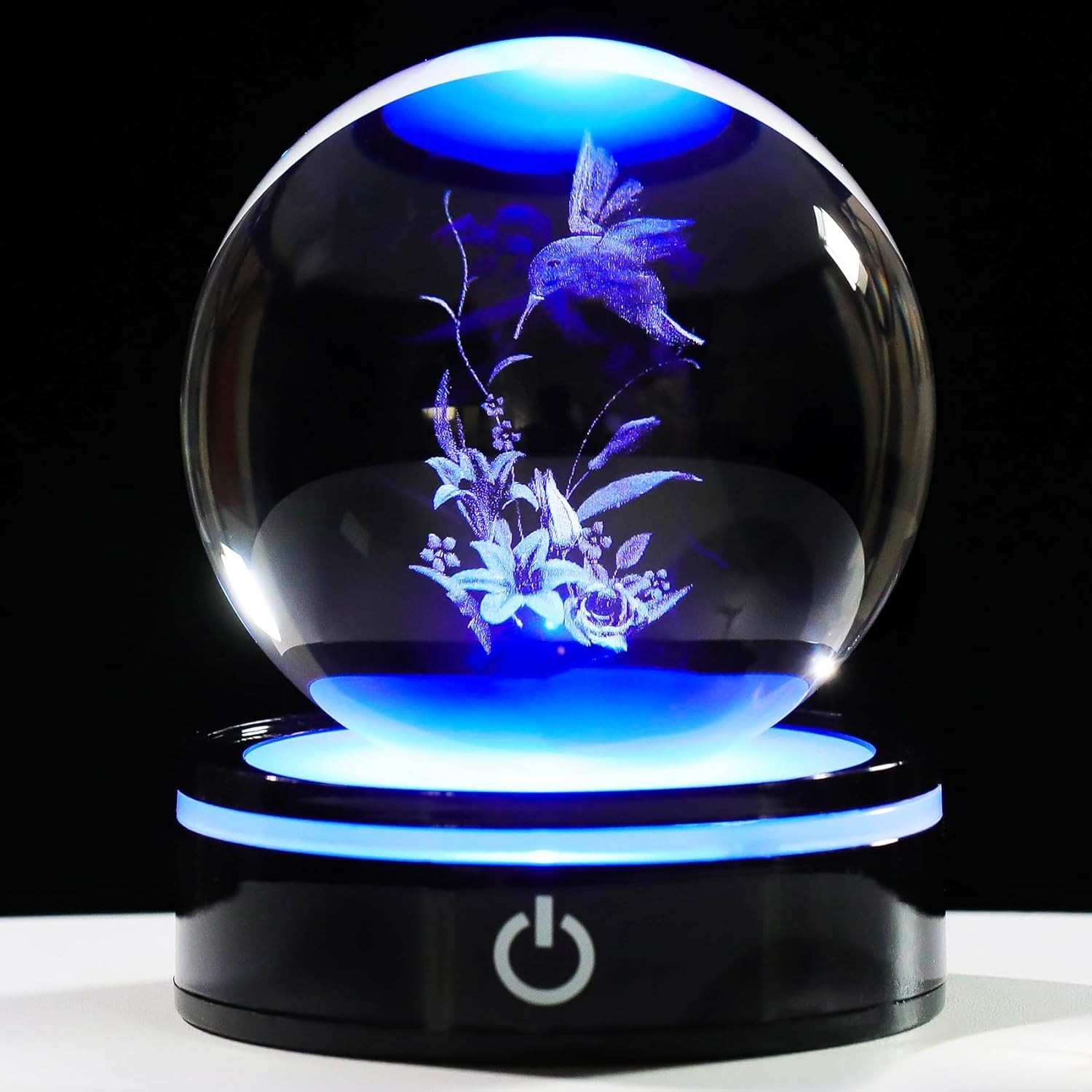 Estatueta de Beija-Flor 3D em Cristal K9 com Base LED Colorida - Decoração Moderna e Iluminação Ambiente