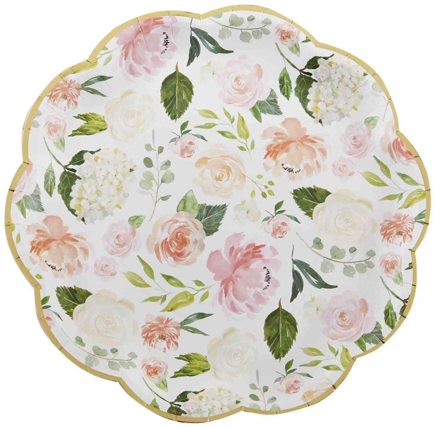 Pratos de Papel Premium Decorativos Florais Rosa 23cm - Kate Aspen | Ideal para Festas Elegantes