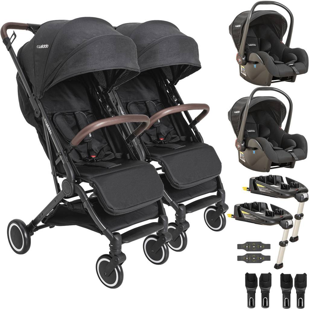 Kiddo Sprint II: Carrinho Gêmeos + Bebê Conforto ISOFIX