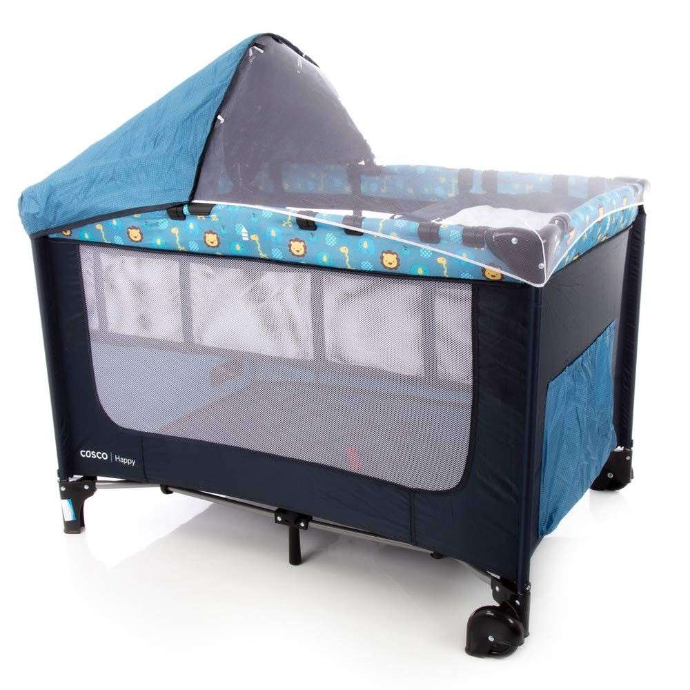 Berço Portátil Cosco Kids Happy Azul - Segurança e Conforto para Bebês até 15kg