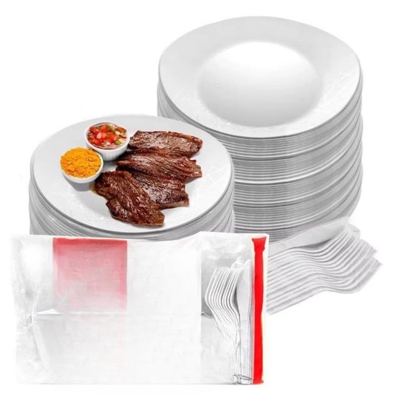 Kit Churrasco Descartável 100 Unidades - Pratos, Facas e Garfos Resistentes