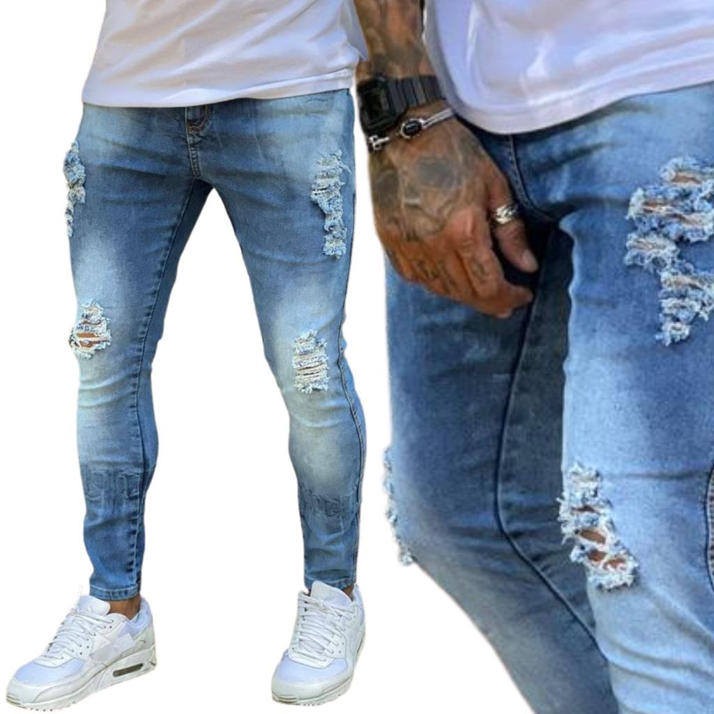 Kit 2 Calças Jeans Rasgadas Masculinas com Lycra