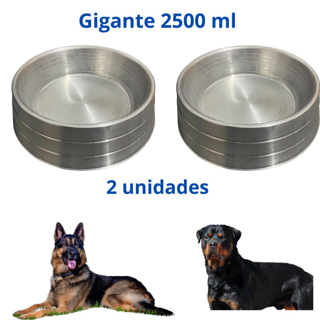 Kit 2 Comedouros Alumínio Polido 2500ml para Cães e Gatos