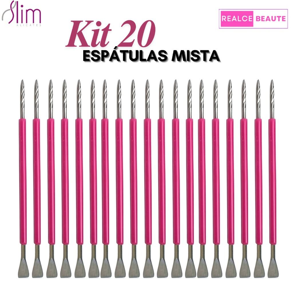 Kit 20 Espátulas Slim Rosa Inox: Profissional e Prático para Manicure