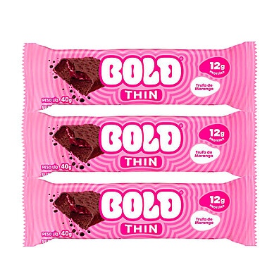 Kit 3 Barras Bold Thin Trufa de Morango – 12g de Proteína