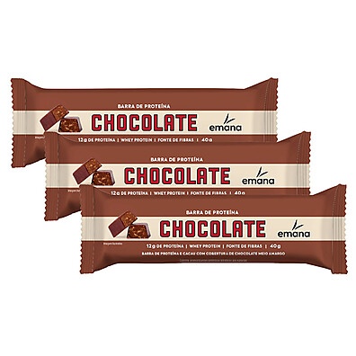 Kit 3 Barras de Proteína Emana Chocolate – 12g de Proteína por Barra