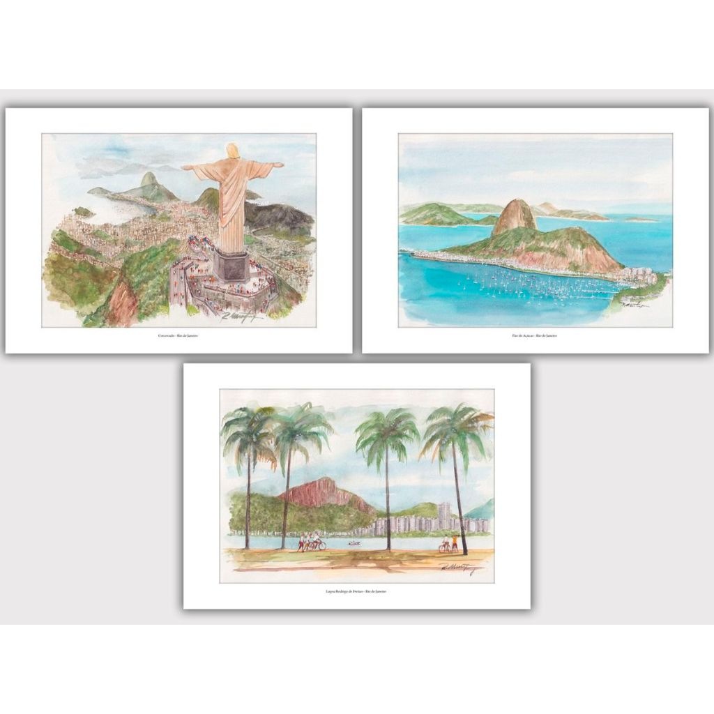 KIT 3 Cartões Postais do Rio em Aquarela | Qualidade Premium