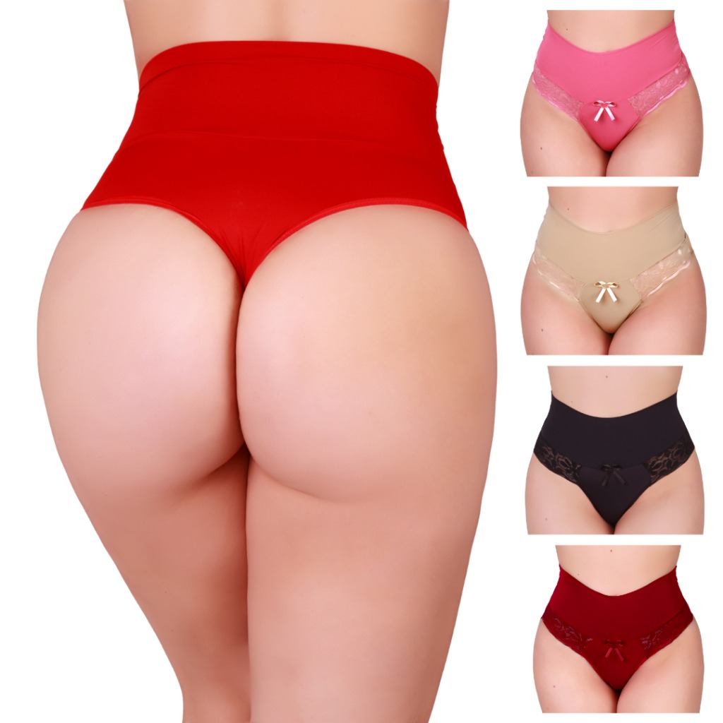 Kit 5 Calcinha Cintura Alta Fio Empina Bumbum – Conforto e Sustentação