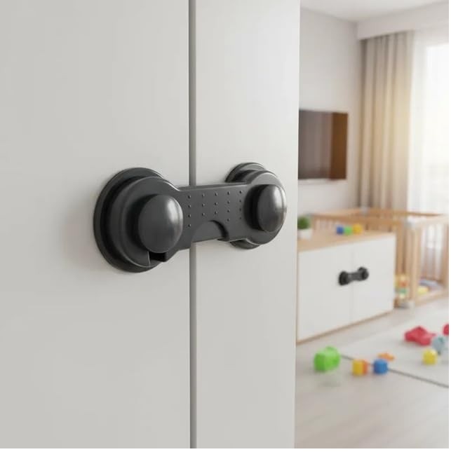 Kit 6 Travas de Segurança para Portas, Gavetas e Geladeiras com Adesivo 3M - Preto