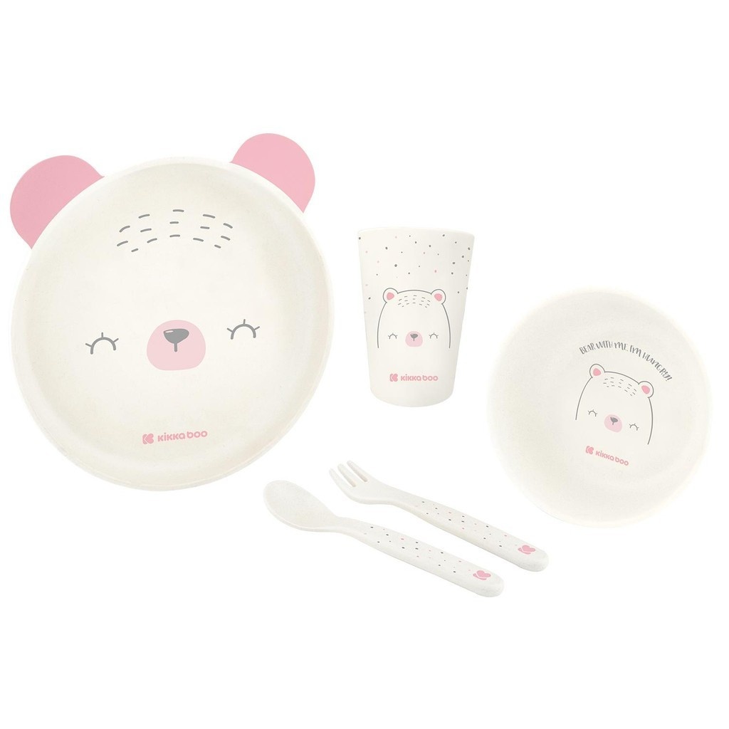 Kit Alimentação Infantil Bear Pink KikkaBoo: Praticidade e Diversão!