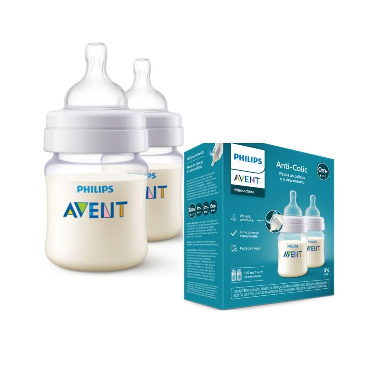 Kit Duplo Mamadeira Anti-Cólica Philips Avent SCY100/02 - 125ml com Válvula Exclusiva