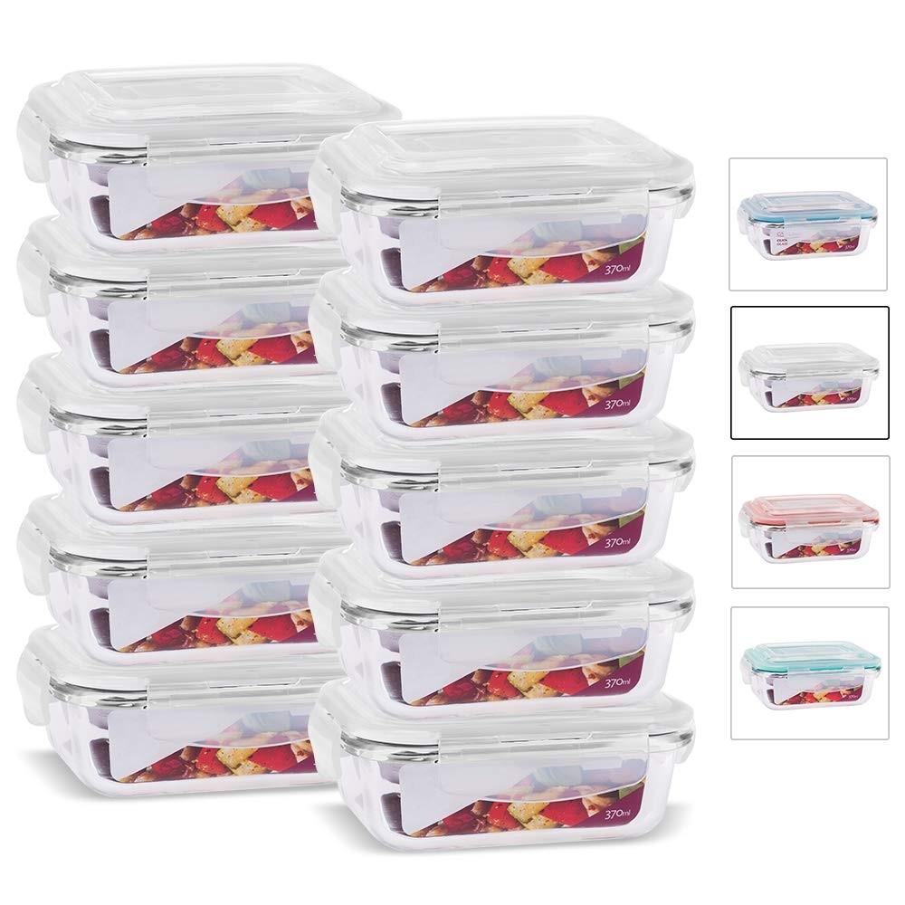 House Organizer Kit - 10 Potes de Vidro com Tampa Hermética 370ml - Branco