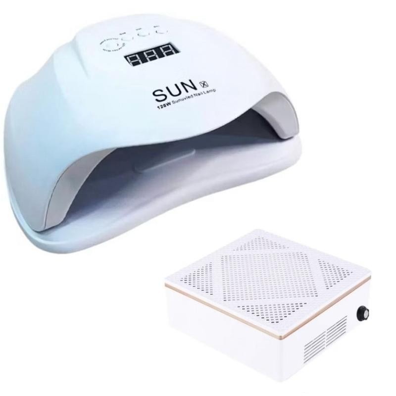 Kit Cabine LED UV 128W + Coletor de Pó Profissional | Secagem Rápida e Limpeza Eficaz