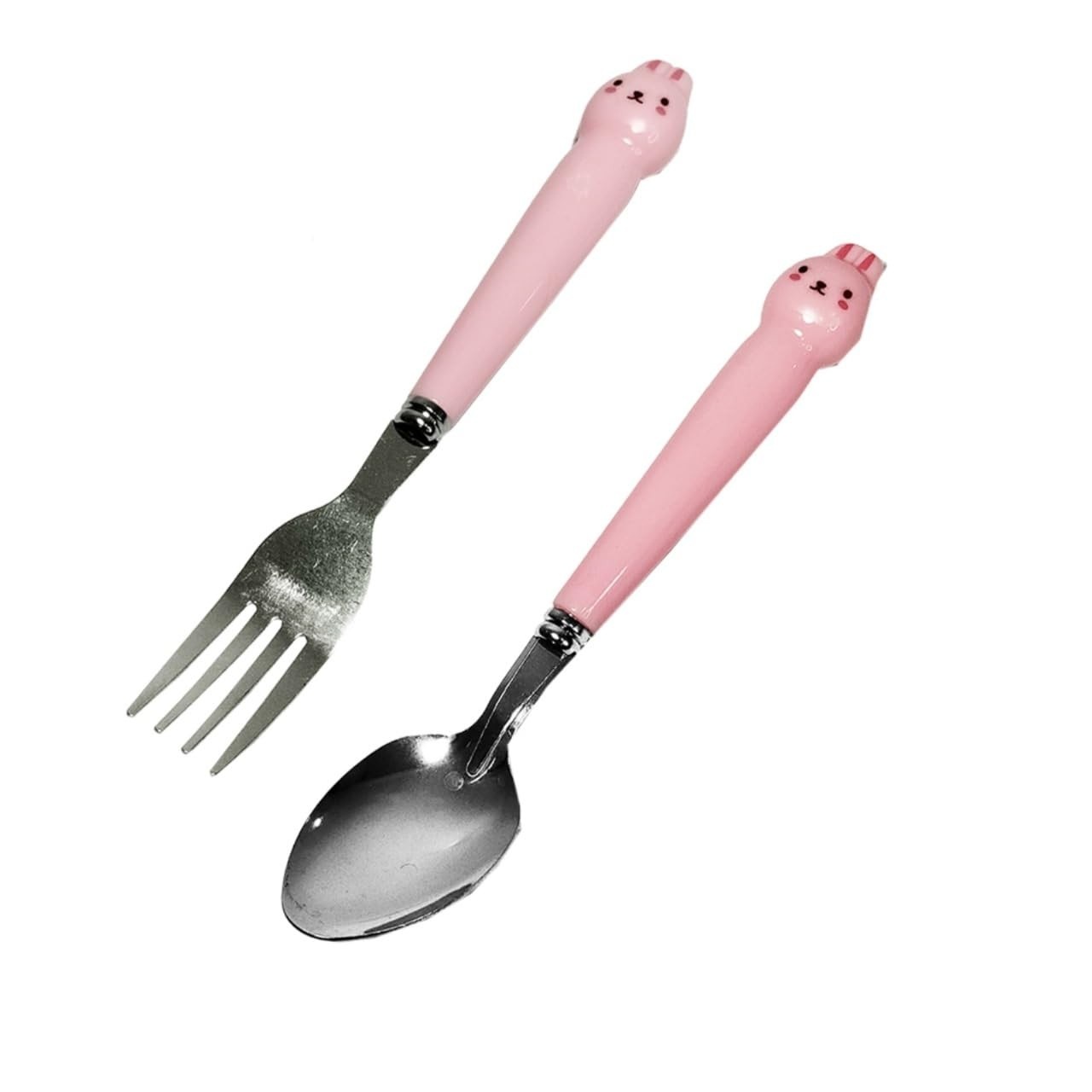 Kit Talher Infantil Inox Rosa - Garfo e Colher com Cabo Anatômico para Crianças
