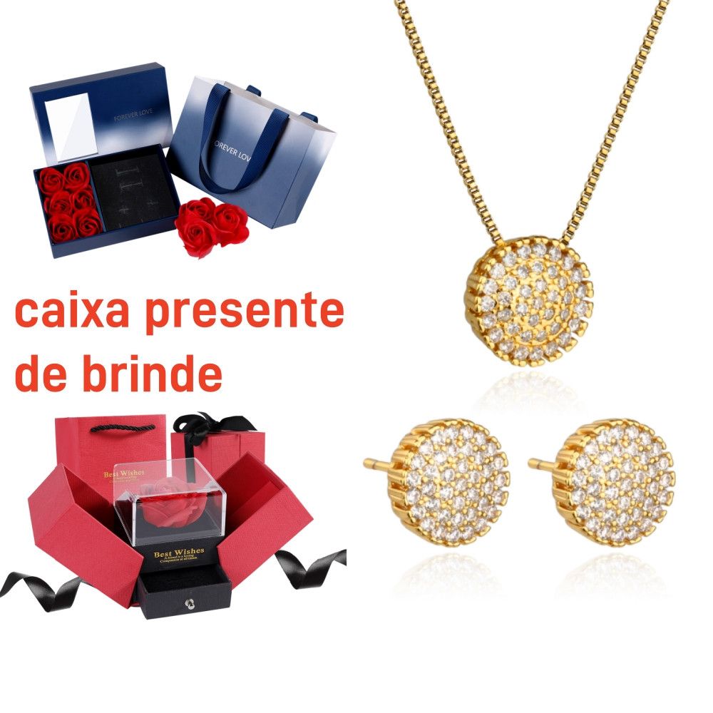 Kit Colar e Brincos Pizza 18k: Presenteie com Estilo!
