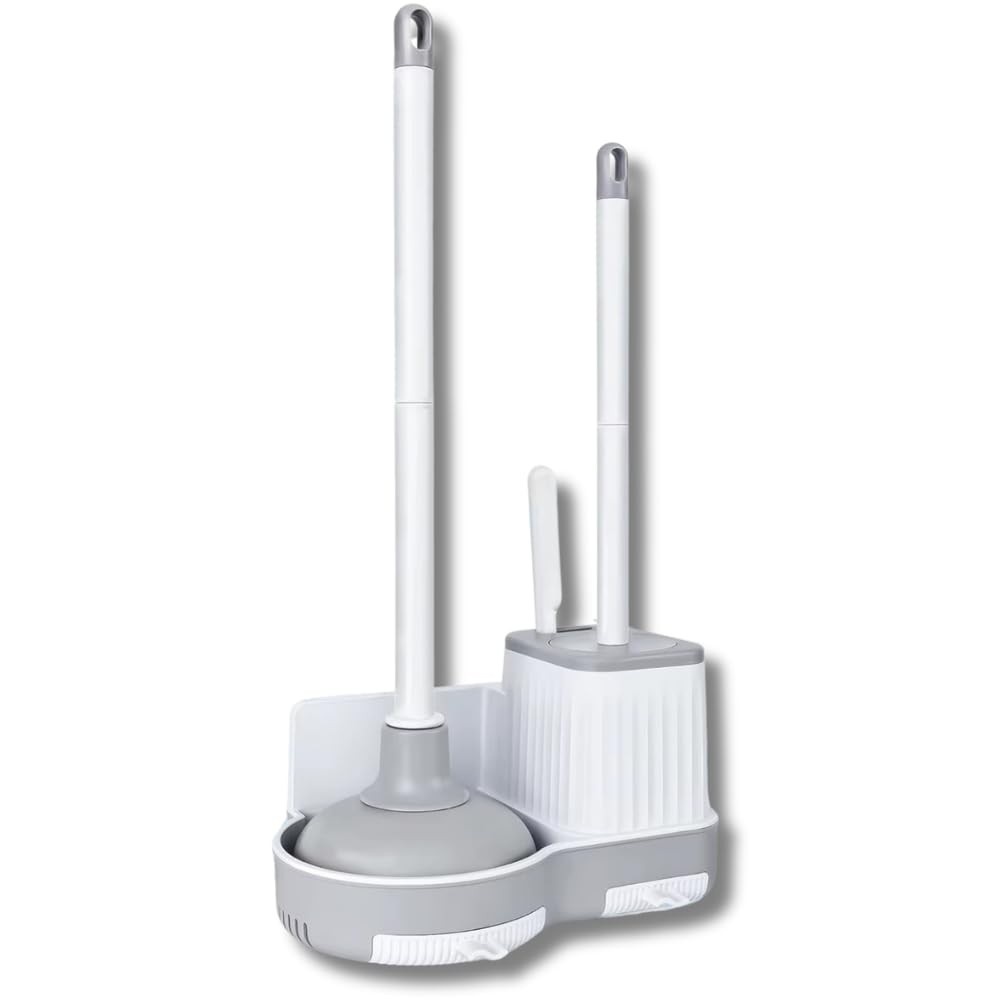Kit de Limpeza 3 em 1 para Vaso Sanitário com Escova Flexível, Desentupidor e Suporte com Retenção de Água