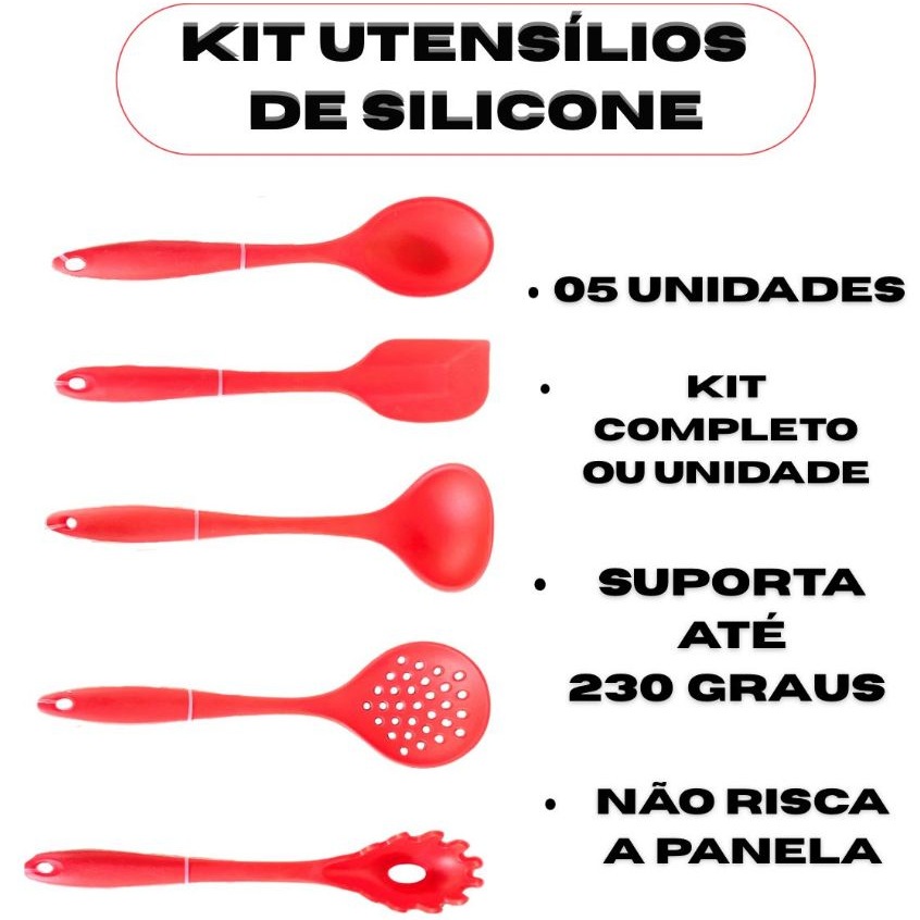 Kit de Utensílios de Cozinha em Silicone com 5 Peças: Prático e Resistente