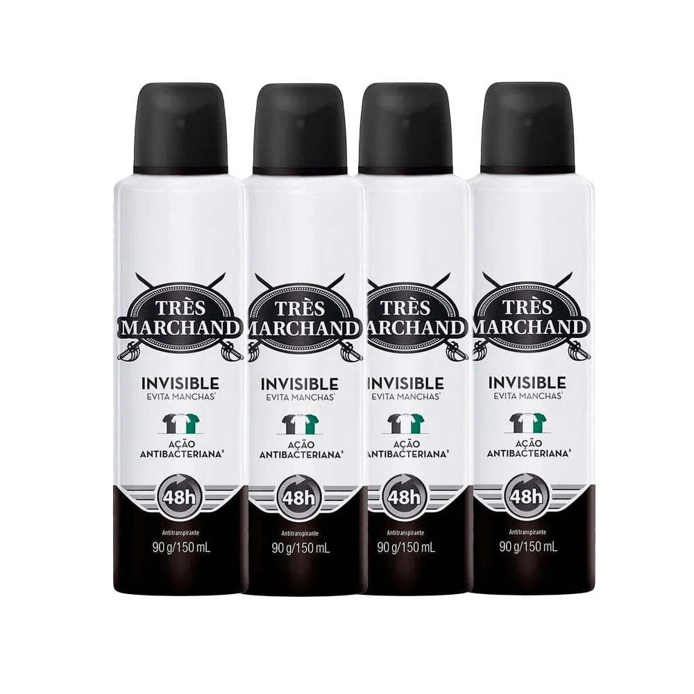 Kit Desodorante Très Marchand Invisible 150ml: 4 Unidades para Proteção 24h