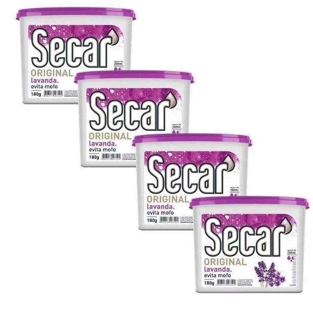 Kit 4 Unidades Desumidificador Secar 180g Lavanda - Combate Umidade e Mofo